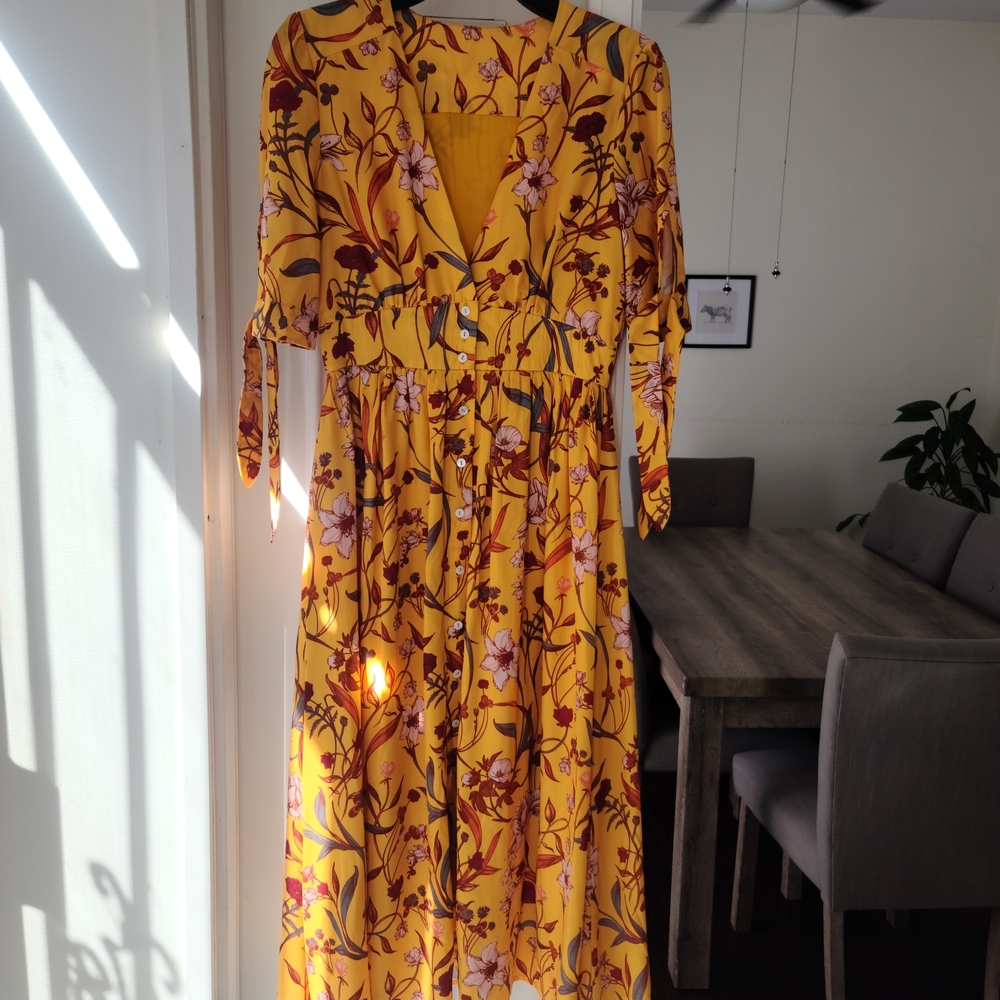 Lulu's Vibrant Yellow Floral Long Sleeve Dress